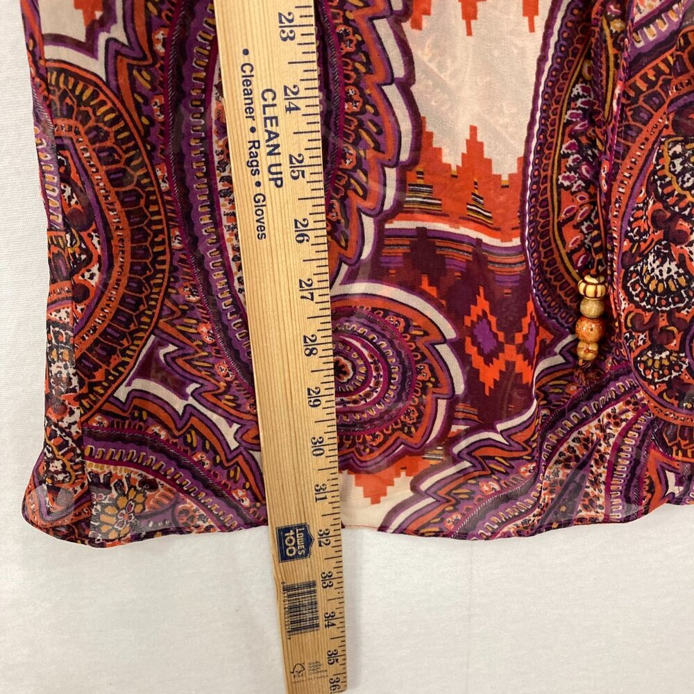 CAbi Large‎ Purple Red Boho Paisley Tie Front Chiffon Duster Kimono Vacation - Picture 8 of 12